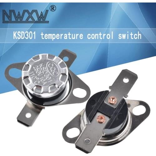 2pcs KSD301 250V 10A Normal Closed Temperature Switch Thermal Control 40C 50C 70C 80C 90C 100C 120C 130C 140C 150C Centigrade