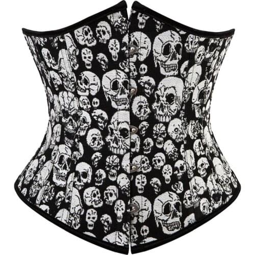 Skull Print Sexy Brocade Underbust Corset Bustier Steel Boned Waist Cincher Slimming Body Shaper Corsets Lingerie Top Plus Size