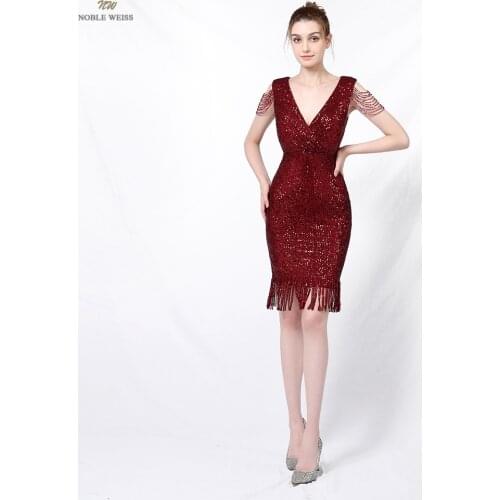 Prom Dress V-Neck Knee-Length Cocktail Dresses Sequin Dresses Woman Party Night Mermaid Prom Dresses
