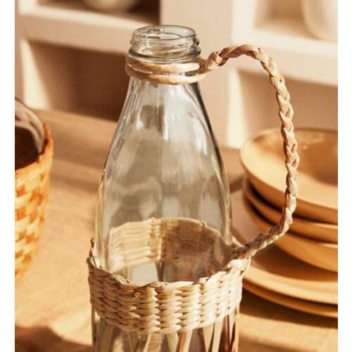 Rattan Weave Glass Cup Cold/hot Beer Cup Wine Tea Bottles Glassware Drinkware Gift
