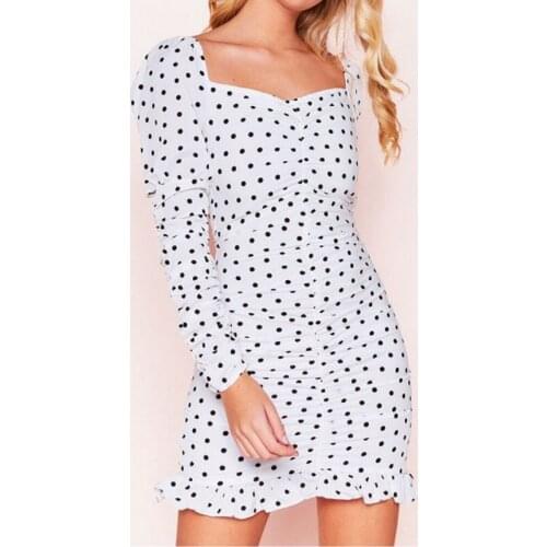 Pleated Polka Dot Printed Long Sleeve V-neck Sexy Mini Dress Women 2021 Autumn Slim Bodyone Party Dress Ruffle Fishtail Dress
