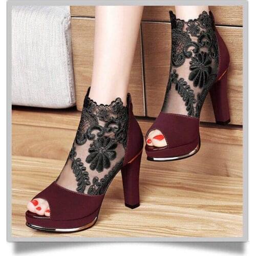 Women Open Toe Mesh Sandals Sexy Heel Shoes Chiffon Platform Spring Summer Platform fish mouth shoes ladies sandals