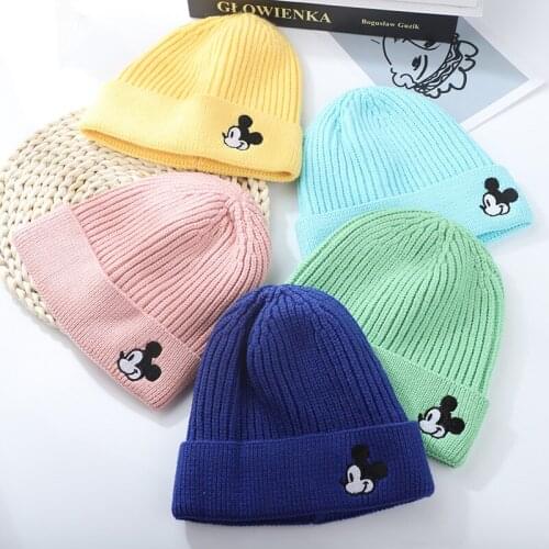 3-8-year-old Childrens Hat Autumn Winter New Knitted Hat Cartoon Mickey Mouse Candy Color Fashionable Boys' and Girls' Wool Hat