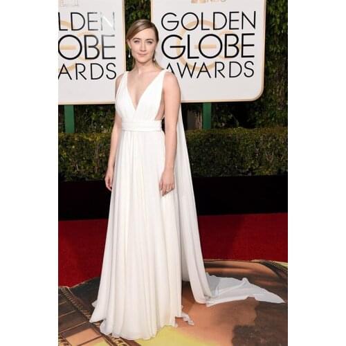 Backless Celebrity Dresses A-line Deep V-neck Chiffon Sexy Famous Long Formal Red Carpet Dresses