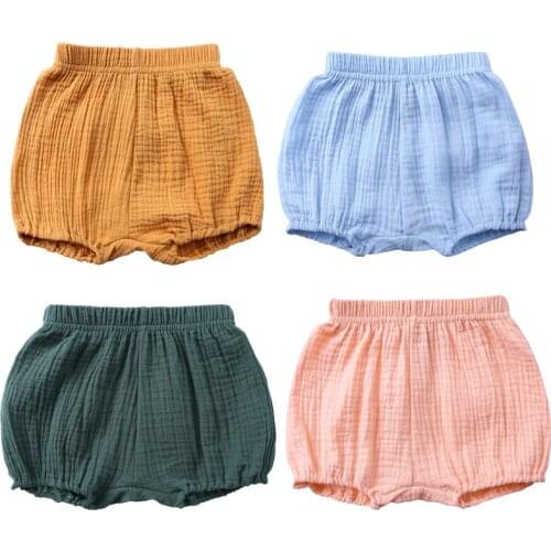 Kids Tales Baby Girls Shorts Baby Girl Solid Color Loose-Fitting Linen Short Pants Girl Summer Clothing Newborn Bloomers 6M-4Yrs