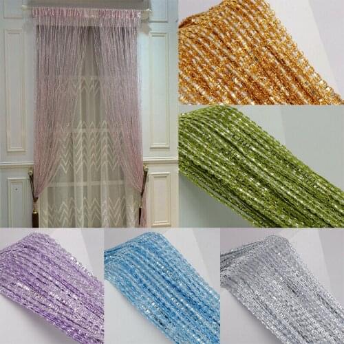 100x200cm Curtain Kitchen Hanging Curtain Silver Silk Tassel Door Curtain Jalousie Curtain Room Divider Door Decoration
