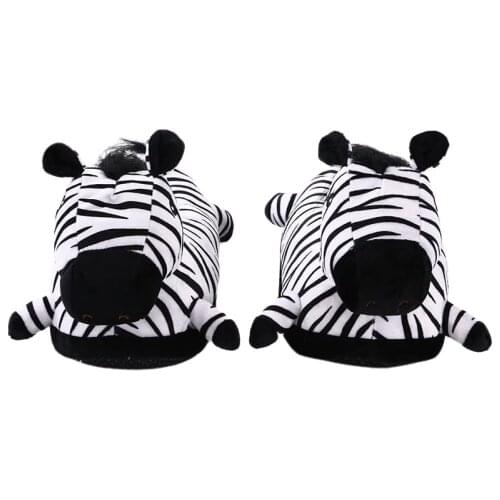 HKSNG Winter Warm Women Plush Animals Slippers Non-slip Indoor Floor Shoes Cute Zebra Cotton Shoes Flats Ladies Home Slip On