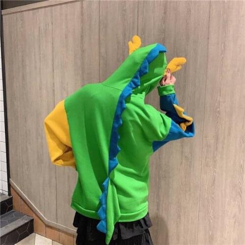 Dinosaur hoodies women thick fleece hoodie sweatshirt homme hooded casual fleece loose cute hoodies korean hoodies