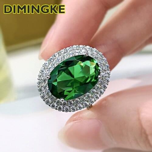 DIMINGKE 9*13MM Oval Natural Emerald Women Ring 100%-S925 Sterling Silver Anniversary Party High Jewelry