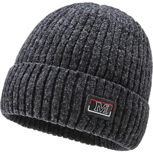 Winter Warm Woolen Beanie Hat Middle-aged And Elderly Men Plus Velvet Thick Windproof Curled Knitted Hat