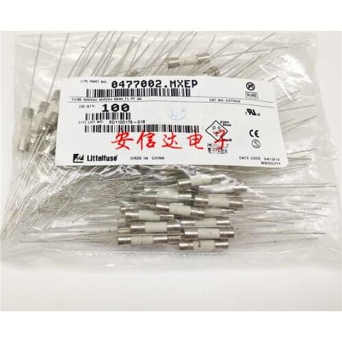 10~100PCS 0477002.MXEP T2A 2A 500V 5*20 New original Ceramic fuse tube delay slow melting tape lead