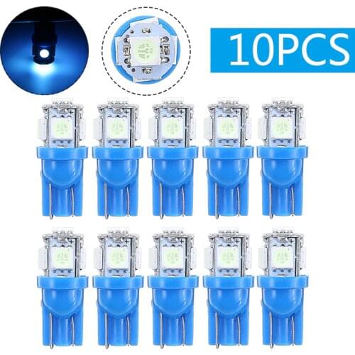 10pcs 12V Ice Blue T10 W5W 168 192 5050 5 LED Car Wedge License Plate Light Bulb Tail Turn Signal Parking Stop Lamp Trunk Lights