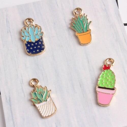 10pcs/lot DIY Alloy Metal Enamel Cactus Charms Fashion Potted Succulent Plants Pendants For Bracelet Earrings Jewelry Making