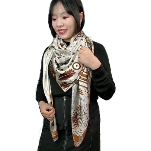 100% Silk Scarf Vintage Square Shawl Wraps Oversized Print Cape Outdoor Sunscreen Party Accessories 140cm