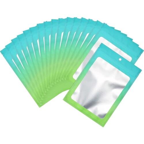 100 Pieces Resealable Mylar Bags Self Sealing Gradient Color Smell Proof Bag With Clear Window Aluminium Foil Porch Bag Food Bag