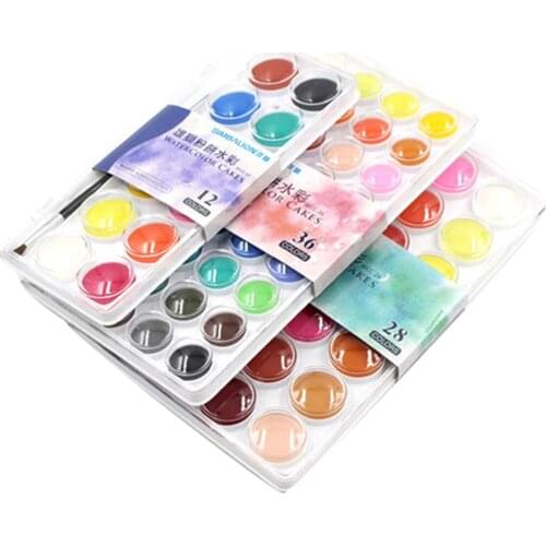 12/16/28/36 Colors Pigment Solid Watercolor Paint Brush School Art Stationery With a storage case to carry store for student