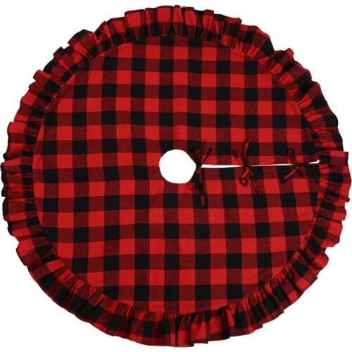 48Inch Buffalo Plaid Christmas Tree Skirt Red Double Layers Tree Skirt for Hotel Christmas Tree Decor for for Christmas Crafts