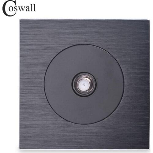Coswall Luxurious Black Aluminum Panel Satellite Socket For Television Wall Power Outlet