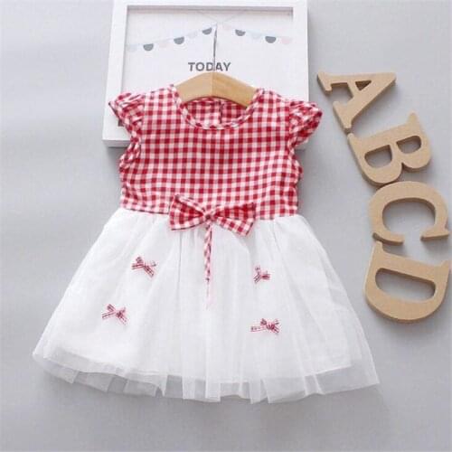 Baby Girl Dress Plaid Bow Summer Princess Party Dress Infant Toddler Clothes Newborn Baby Red Checked Tutu Dress Children Outfit