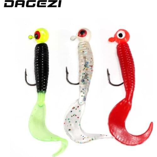 DAGEZI 5pcs/lot Jig head lead hook with worm 3 colors fishing hook lead Jig lure hard baits soft worm fishing tackle accessories