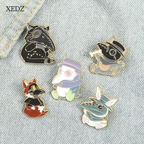 XEDZ Dr. Enamel Brooch Of The Weird Cute Animal Dr. Fox Bunny Dog Lapel Steampunk Pin Jewelry Gift Jacket Accessories Gifts