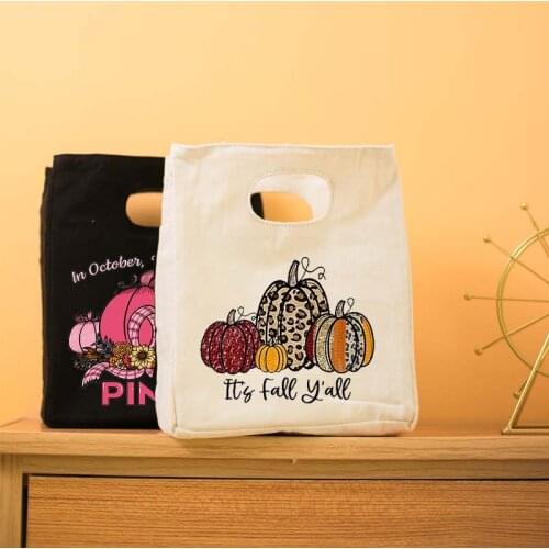 Happy Fall Pumpkin Functional Cooler Lunch Bag Portable Insulated Bento Tote Thermal Picnic Food Storage Pouch Thanksgiving Gift