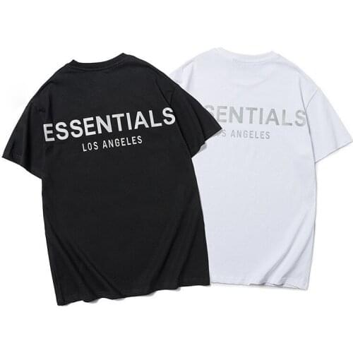 Summer Oversize Essentials Tshirt 100% 1:1 Men and Women Essentials Back Los Angeles Reflective Letters Loose Oversize T shirt