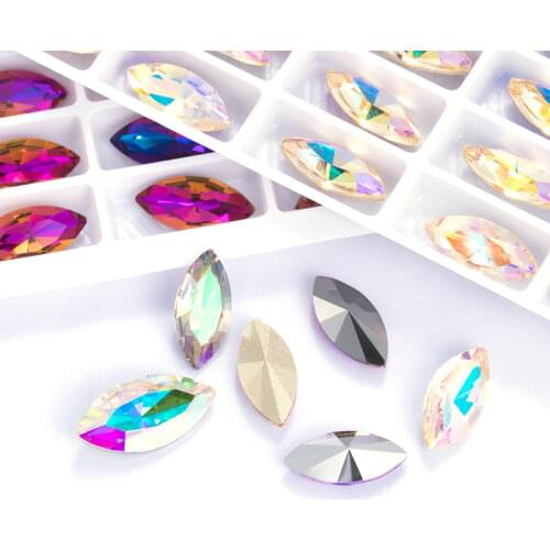 Crystal stones Horse Eye Navette shaped K9 Glass Glue On Rhinestones appliques For DIY Clothing sew Crafts Jewelry Accessories