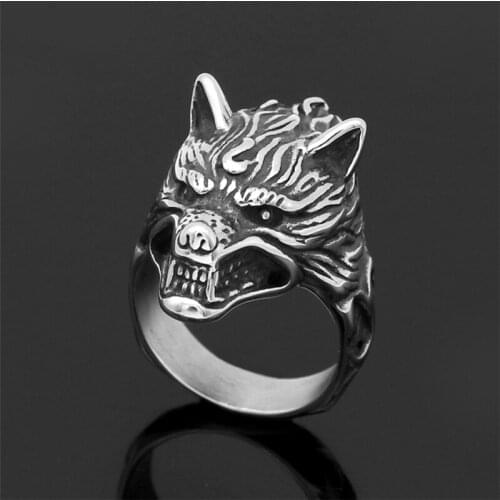 Nordic Retro Stainless Steel Celtic Wolf Ring Men Viking Jewelry Multi Size Solid Rings Animal Shape Fashion Gifts Dropshipping