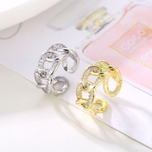 Trend Vintage White Crystal Irregular Gold Silver Color Opening Chains Rings for Women Luxury Jewelry Statement Rings Fine Gifts