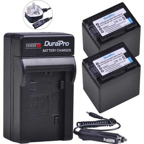 2Pc BP-745 Battery + US/UK USB Sing Charger for Canon BP-709 BP-718 BP-727 BP-745 BP709 BP718 BP727 BP745 HF406 R306 R32 R30