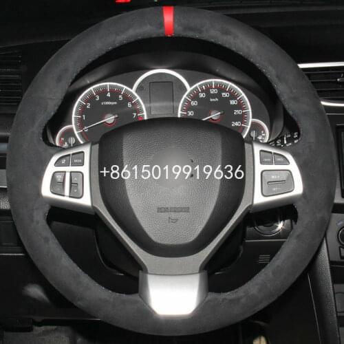 Top Leather Car Steering Wheel Hand-stitch on Wrap Cover For Suzuki Swift 2014-2016