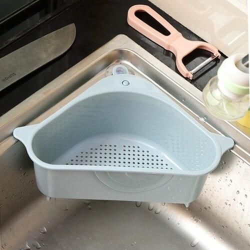 Kitchen Triangular Sink Strainer Drain Fruit Vegetable Drainer Sponge Rack Storage Tool Basket Suction Cup Sink Filter Shelf