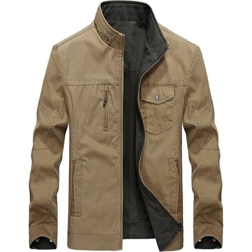 Spring Autumn Jacket Men Double Sides Wear Pure Cotton Jacket Coat Male Stand Collar Military Jacket Men Clothing Big Size L-5XL