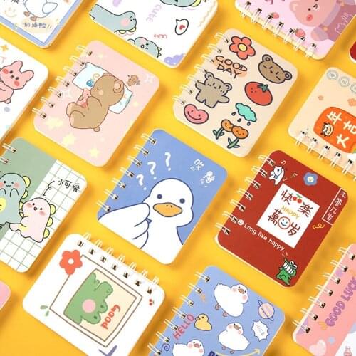 A7 side-flip coil book 80 sheets 160 pages cartoon patterned horizontal lines inside student carry-on mini notebook
