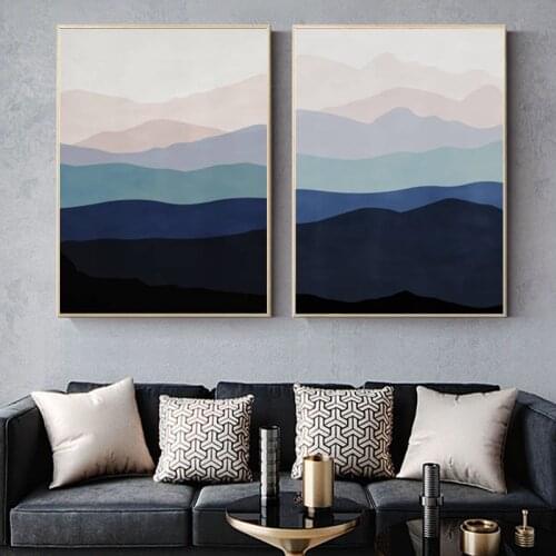 Minimalist Pink Blue Mountains Posters And Prints Canvas Painting Wall Pictures For Living Room Abstract Decorative Home Decor