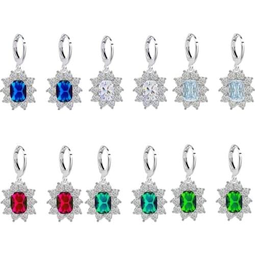Fashion Simple Multicolor Zircon Crystal Dangle Earrings Women Plt Flowers Shaped Shinning Drop Earrings Female Jewelry