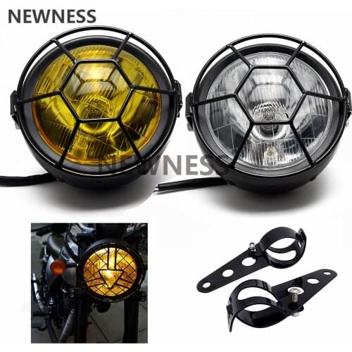 Motorcycle Head Lamp Lampshade Grill Cover Retro Vintage Bracket Mask Mount Headlight for Harley Cafe Racer Bobber Universal