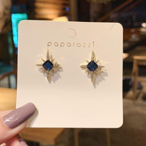 Origin Summer Charming Star Blue Color Dangle Earring for Women Shining Rhinestone Gold Color Metallic Earring Jewellery