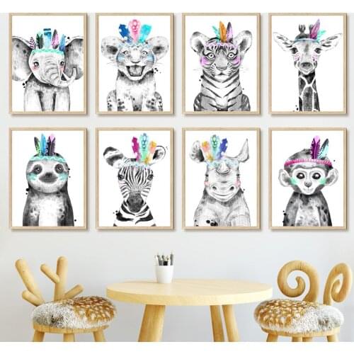 Personalized Lndian Style Lion Zebra Monkey Wall Art Canvas Painting Nordic Posters And Prints Wall Pictures For Kids Room Decor