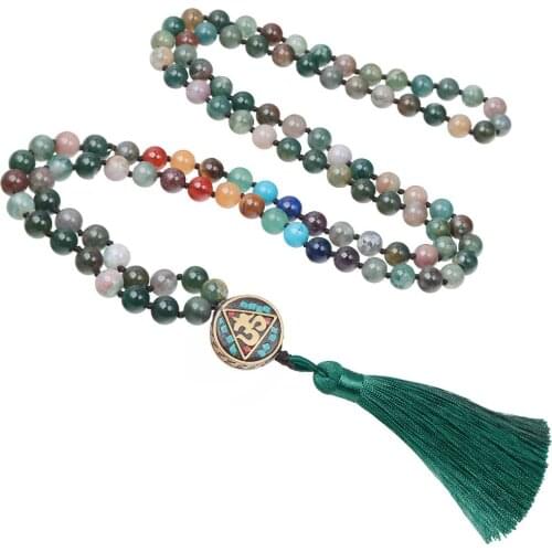TUMBEELLUWA 7 Chakra Natural Gem Stone Long Necklace Reiki Tassel Pendant 8mm Crystal Beads Buddhism Rosary Jewelry