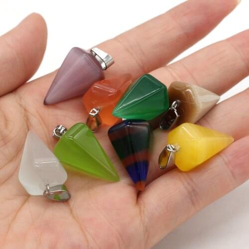 Natural Cats Eye Pendant Multiple Color Polygonal Cone Shape Pendants For Making DIY Jewelry Necklace Size 15X25mm