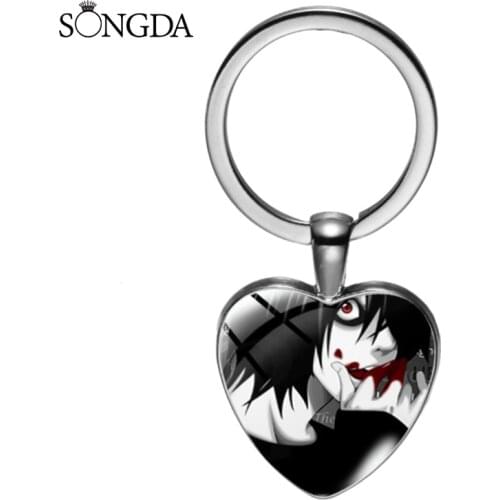 Death Note Cosplay Badges L·Lawliet Heart Keychain Detective Novel Cartoon Character Keyrings Pendant Glass Key Chain Jewelry