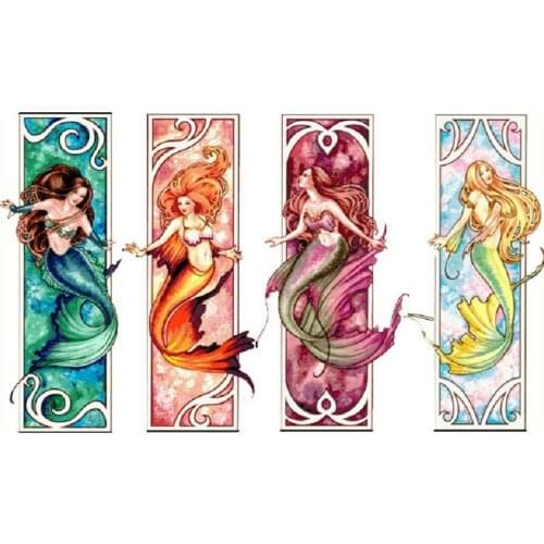 Embroidery Package Factory Shop Cross Stitch Kits Total Four Pieces Green, Red, Purple and Yellow Sea-Maid Top Grade