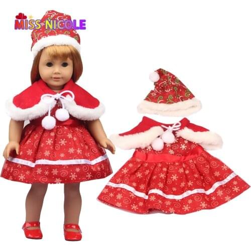 Festival Clothes Doll Accessories Fashion 18''Doll Christmas Dress + Hat Matching Snow Clothes For 43 Cm New Baby Born Toys