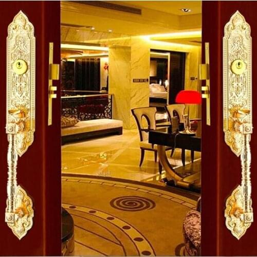 European-style retro luxury gold door wooden door lock villa antique copper double open door copper lock core lock bronze lock