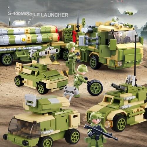 DIY SLUBAN Childrens Military Armored Missile Car Chariot Rocket Launcher Model Assembled Building Block Boy Educational Toy