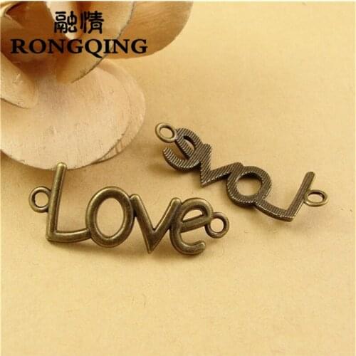 RONGQING 60pcs/lot 40*16MM LOVE Charms Connectors Bronze Alphabet Letter Charms Lot for DIY