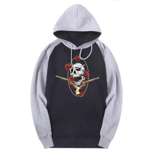Skull Flowers Solid Sweatshirts Man Raglan Hooded Casual Warm Clothing Fleece Streetwear Hoodies Male Outdoor Moleton Masculino