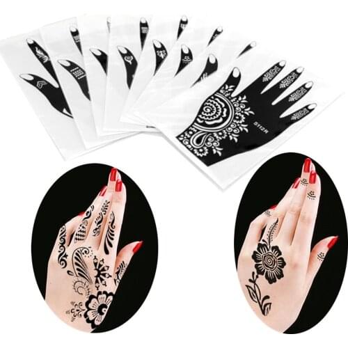 5Pair Hand Large Henna Tattoos Stencils For Body Paint Lace Flower Glitter Airbrush Mehndi Indian Henna Tattoo Templates Stencil